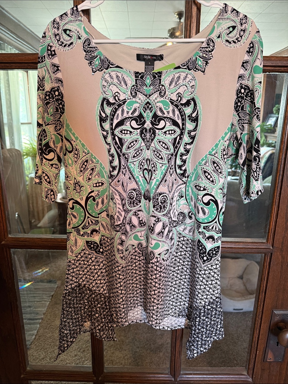 Style & Co. Mint, Black & Cream Paisley Tunic